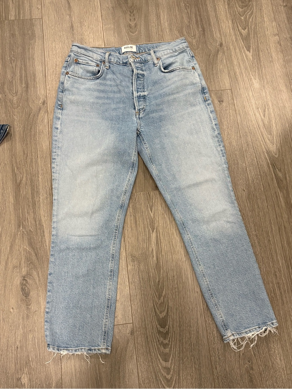 AGOLDE Light Blue Straight-Leg Jeans with Frayed Hem